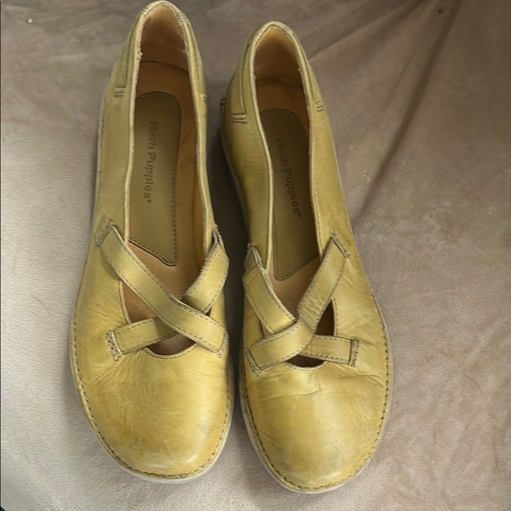 Hush Puppies Mustard Yellow Leather Slip-On Flats
